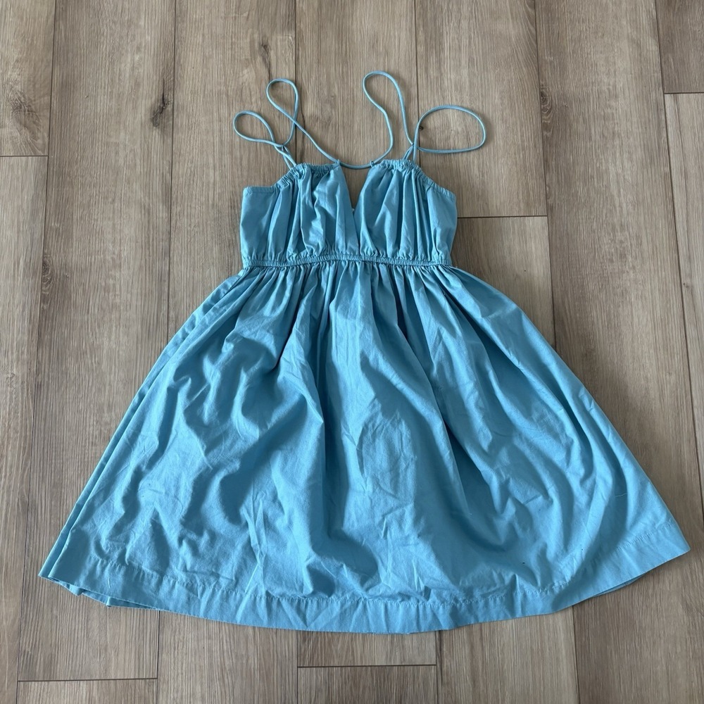 Abercrombie & Fitch Mini Dress Womens Large Babydoll Strappy Boho Blue Cotton